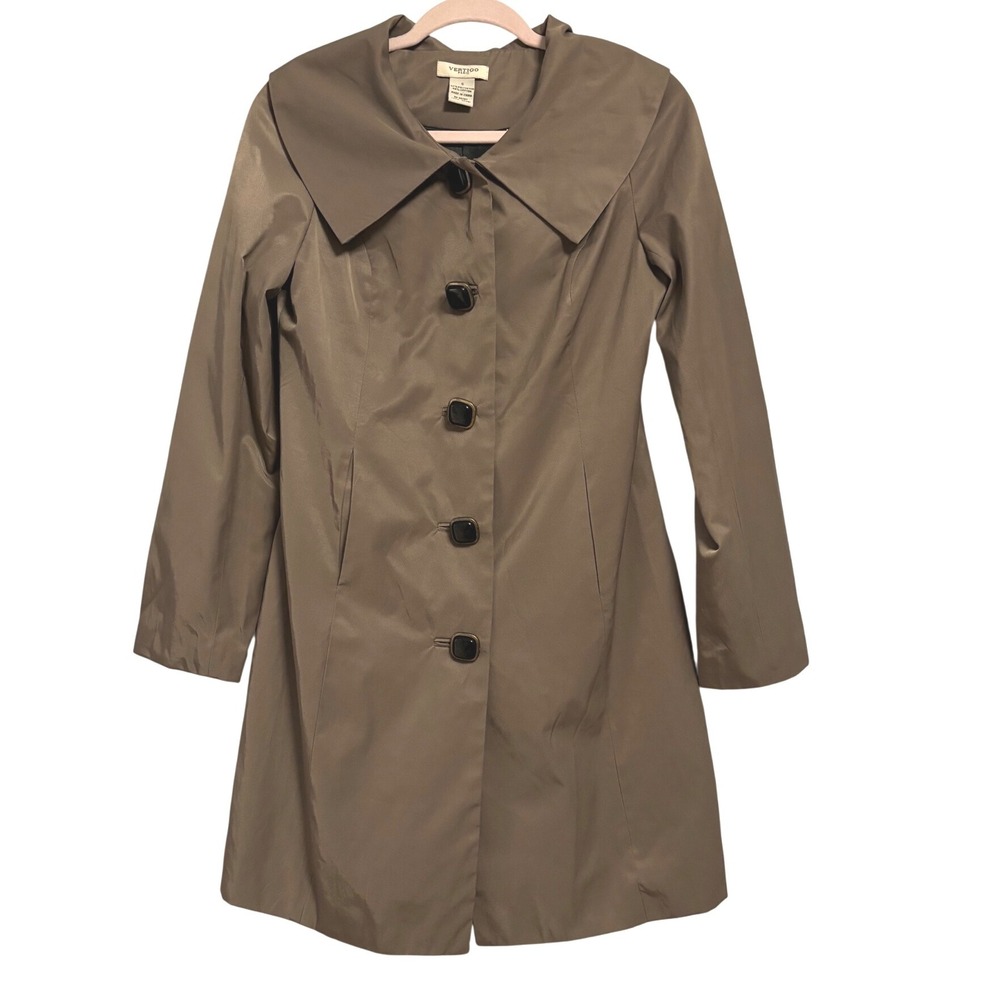 Vintage Vertigo Paris Womens Brown Portrait Collar Bow Back Trench Coat Size S